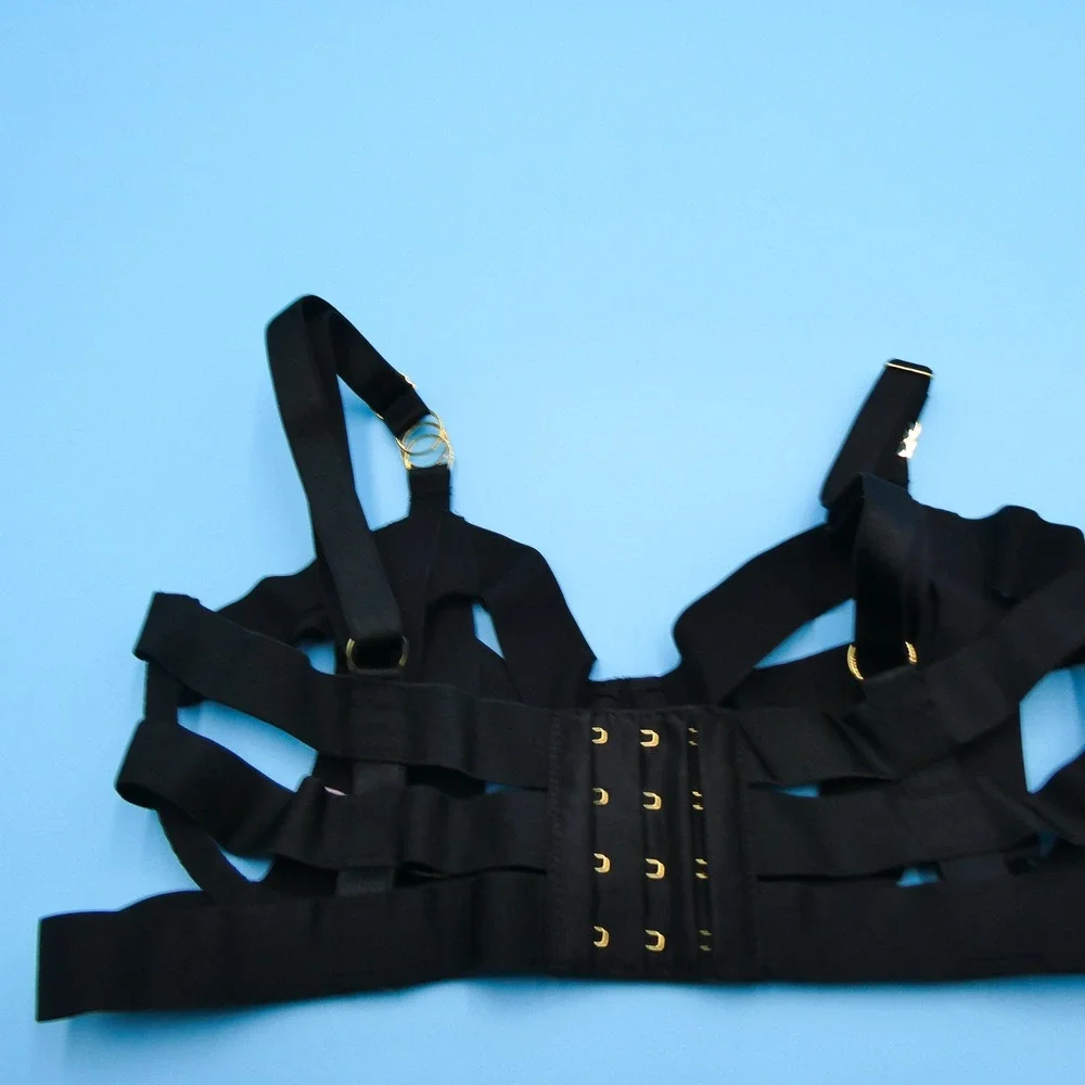 Victoria's Secret Balconette Bra Womens 34D Strappy Cage Black‎ Unlined Nylon